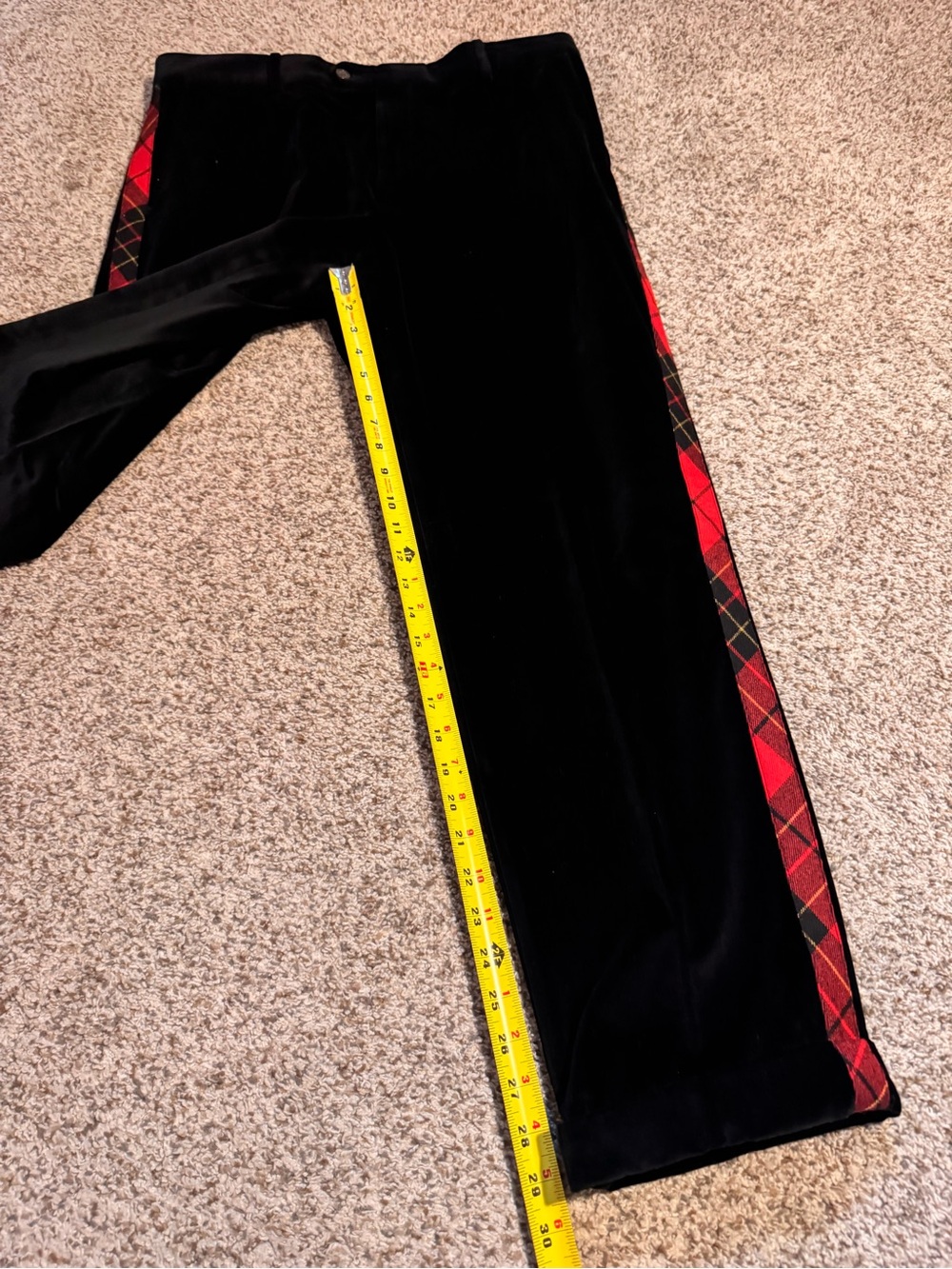 J. McLaughlin Black Velvet Men’s Pants with Tartan Tuxedo Stripe - 36 - Picture 5 of 8